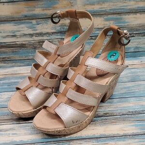 B.O.C. Women's Beige and Cream Strappy Wedges
